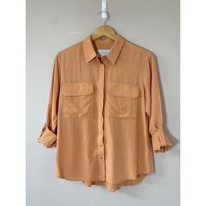 The Shirt by Rochelle Behrens Orange Bamboo Blend Button Up Blouse Size LARGE